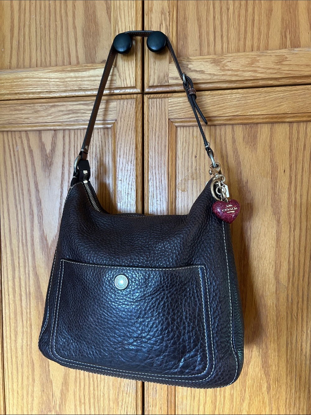 Vintage Coach Dark Brown Pebbled Leather Shoulder Bag